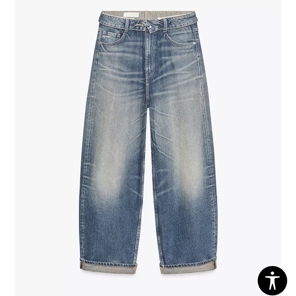 NWT Zara The Mid-Rise Folded Waist Jeans